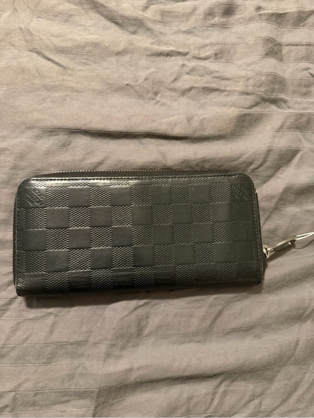 Louis Vuitton Black Damier Zip Wallet with Silver Zipper Pull